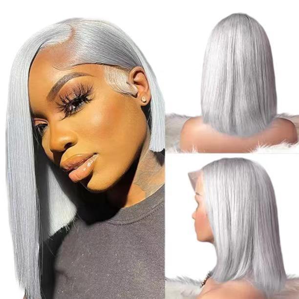 12A Brzilian Gray Bob With 13*4 Big Lace Frontal Human Hair