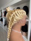 Cross-border wig, purely hand-crafted, full lace wig, long straight hair, full lace, platinum blonde color