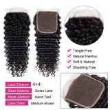 Human Hair Deep Wave 4*4  Frontal Closure Transparent Lace