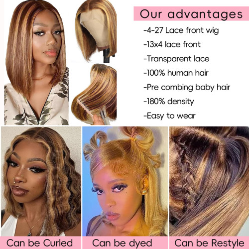 Short wig for women, full head, cross-border, 4/2713*4 BoB wig, human hair lace short wig