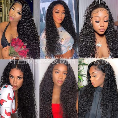 13*4 180% density human hair front lace wig jerry curly long curly hair