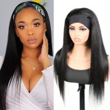 Wig made of real human hair with ice silk headband, straight hair, machine-made, foreign trade cross-border wholesale, full head wig for women