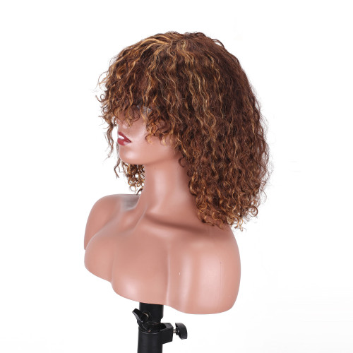 Machine-made glue-free wig with water bangs, curly short hair, carly curly African wig, wholesale real human hair