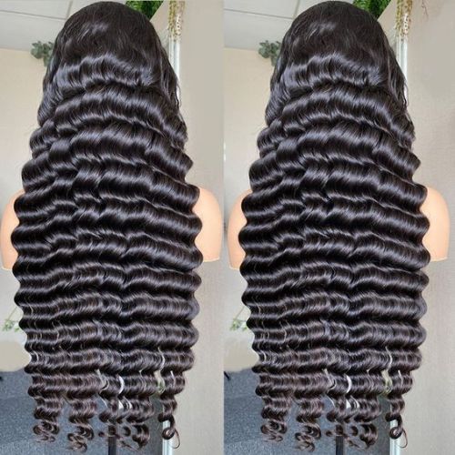 Front lace human hair full wig 4*4 closure deep wave human hair wigs