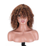 4/27 wig with bangs, full head cover, short hair wig, machine-made water wave wig, all real hair with bangs