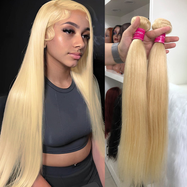 10A hair curtain#613 human hair bundles, platinum blonde real human hair wigs, bone straight hair, European and American cross-border