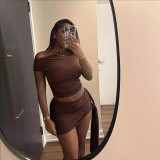 Y110706 European and American cross-border fashion women's solid color slim-fit short skirt set