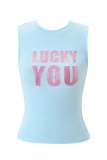 Cross-border European and American summer new foreign trade sexy hot girl tank top with printed letters, short top and lace mini skirt set