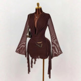 Cross-border European and American spring/summer new fashion sexy mesh deep V-neck waist-cinching bodycon dress for women