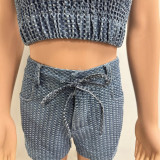 53075 New cross-border European and American fashion sexy strapless casual slim-fit stretch denim two-piece women's outfit
