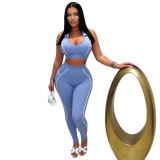 FC1473 European and American cross-border fashion collared tight tank top and striped long pants set sexy hot girl outfit