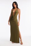 Cross-border European and American summer foreign trade sexy deep V-neck halter strap backless tight-fitting bodycon dress for women