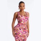 Cross-border European and American summer new fashion elastic printed slim-fit sleeveless tank dress women's clothing