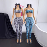 Y300323 European and American women's new fashion sexy leopard print strapless backless high-waisted butt-lifting tight-fitting outfit