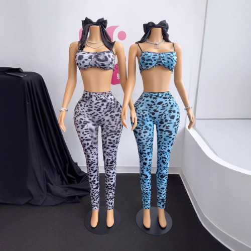 Y300323 European and American women's new fashion sexy leopard print strapless backless high-waisted butt-lifting tight-fitting outfit