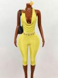 Cross-border European and American summer new fashion sexy halter neck metal buckle open back jumpsuit women's clothing