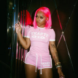 FC1319 European and American fashion cross-border Kardashian retro pink tight top and shorts set