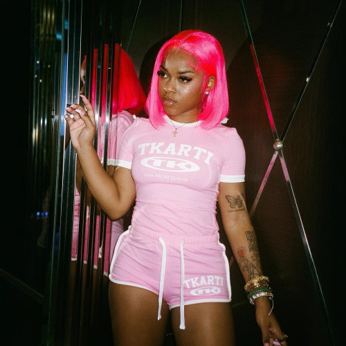 FC1319 European and American fashion cross-border Kardashian retro pink tight top and shorts set
