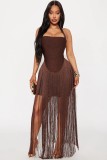 New Summer Fashion Sexy Halter Neck Bandage Tassel Bodycon Long Dress for Women in Cross-Border European and American Foreign Trade