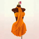 New European and American cross-border fashion sexy halter neck asymmetrical tie strap slim-fit short dress for women