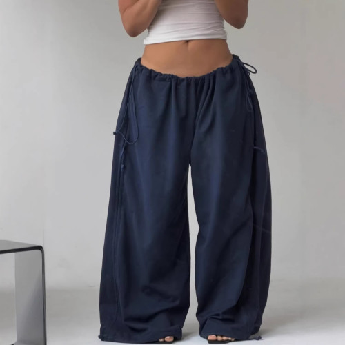 Cross-border European and American spring/summer new style unisex personalized street style loose drawstring elastic waist casual wide-leg pants