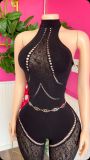 Y300900 European and American cross-border new women's clothing round neck sleeveless hollow high-waisted slim sexy fashion jumpsuit