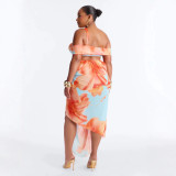 Cross-border European and American summer new fashion sexy strapless slim-fit printed asymmetrical dress for women