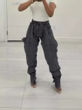 51089 New cross-border model European and American fashion irregular hollow-out patchwork zipper stretch denim