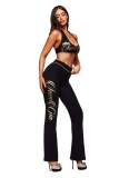 Cross-border European and American spring/summer new fashion sports camisole bra with printed lettering and skirt-pants two-piece set