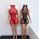 Y32 European and American cross-border fashion women's sexy mesh jumpsuit shorts