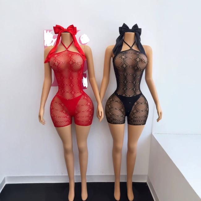 Y32 European and American cross-border fashion women's sexy mesh jumpsuit shorts