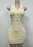 Y300813 Purely Sexy Hot Girl Backless Bodycon Halter Neck Knit Mini Dress