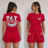 FC1483 European and American cross-border U series fashion printed top and shorts set in black and red, comfortable and casual