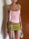Cross-border European and American summer new foreign trade sexy hot girl camisole with tie and bodycon short skirt set women's clothing