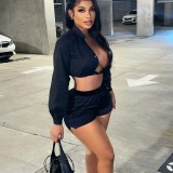 FC12361 European and American cross-border hot girl fashion casual slit shorts in black and pink leather, sourced from the factory in Africa