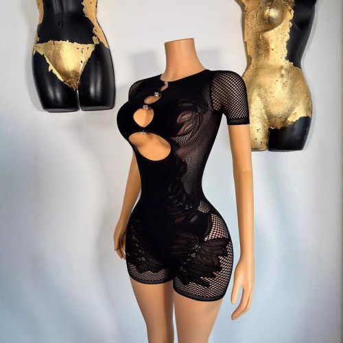 Y224 European and American new women's fashion solid color strapless long-sleeve long-pants hollow-out slim-fit sexy one-piece knitted dress