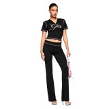 Cross-border European and American summer new fashion casual printed short-sleeve hooded jacket and hip-hugging long pants women's outfit