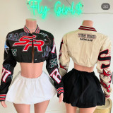 1295CroppedBaseballJacket Embroidered Short Long-Sleeve Single-Breasted Baseball Jacket New Autumn Style