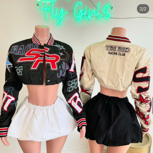1295CroppedBaseballJacket Embroidered Short Long-Sleeve Single-Breasted Baseball Jacket New Autumn Style
