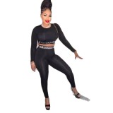 1421 Crop Top Sexy Long-Sleeve Slim-Fit Fashion Two-Piece