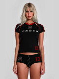 Cross-border European and American summer new sports fashion slim-fit retro hot girl letter print short-sleeve top and shorts set