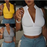 1289 V-neck fashion slim sexy zip crop top