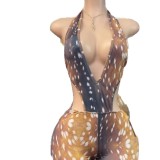 Cross-border European and American summer new fashion sexy deer print backless jumpsuit for women