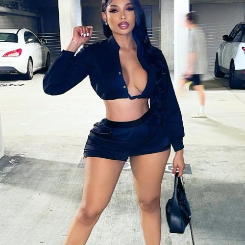 FC12361 European and American cross-border hot girl fashion casual slit shorts in black and pink leather, sourced from the factory in Africa