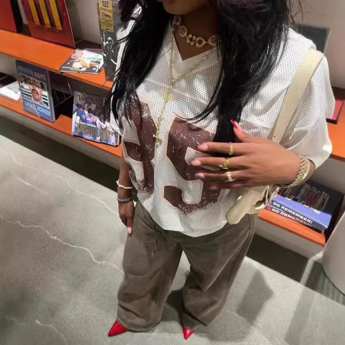 Y100108 Cross-border women's clothing new style European and American street fashion with personalized letter print, loose and versatile casual wear