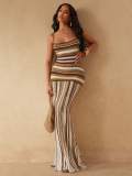 New European and American cross-border fashion sexy strapless color-block striped backless knitted long dress for women