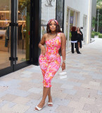 Cross-border European and American foreign trade fashion sexy printed one-shoulder cropped jumpsuit, printed one-shoulder top and shorts set