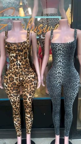 Y600 foreign trade women's clothing printed sleeveless tank top jumpsuit leopard print square neck backless hip-lifting slim-fit sports jumpsuit