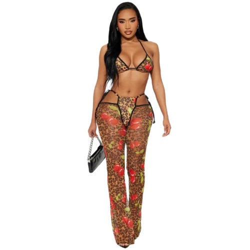 FC1471 European and American cross-border fashion retro animal print camisole top and slim-fit long pants two-piece set leopard print