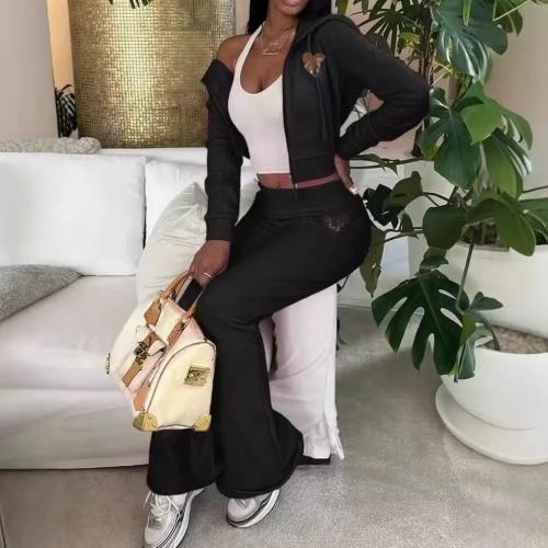 FC1302 European and American cross-border U series fashion sweatshirt and pants set in black and pink, comfortable and casual
